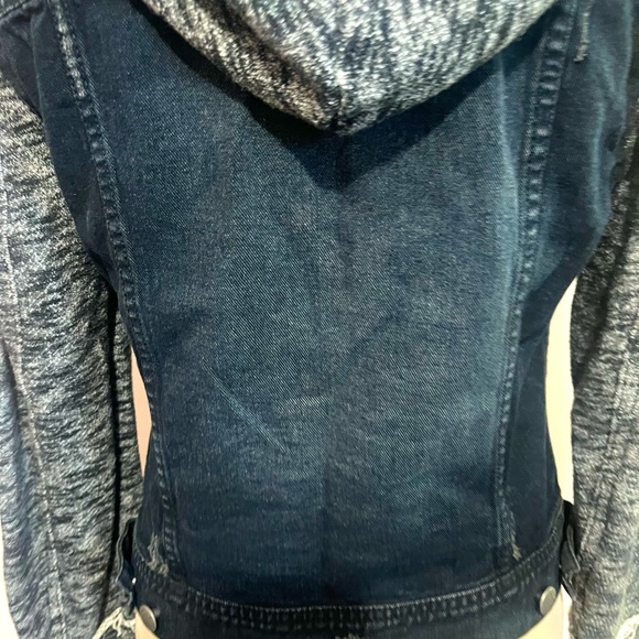 Free People Denim Jacket Hooded Black and Cream Knit Jacket Size Medium - Picture 9 of 16